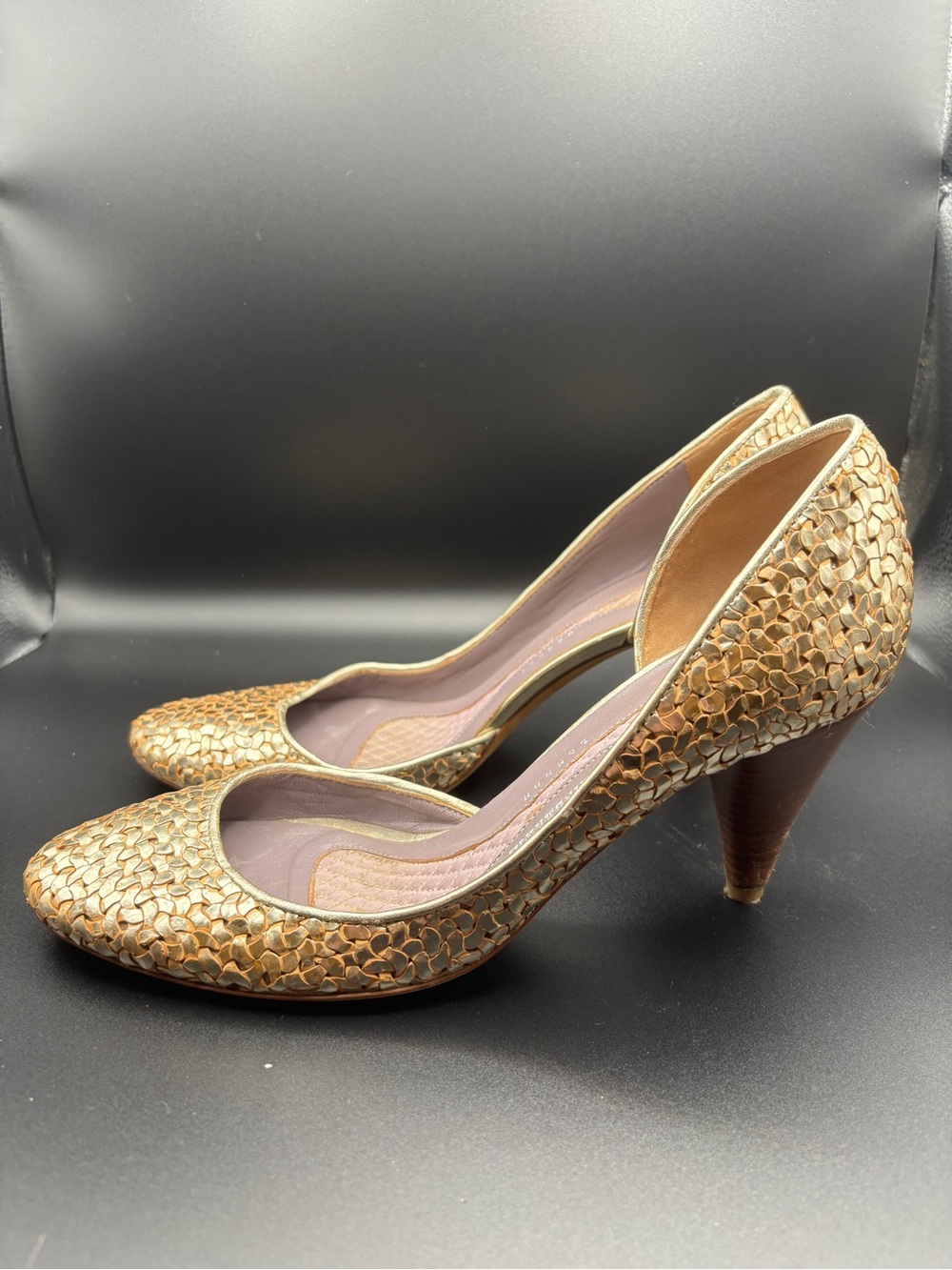 Anya Hindmarch Metallic Gold Woven Leather Heels